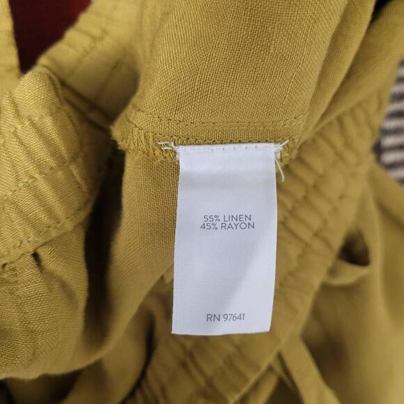 J.Jill Mustard Yellow Linen Rayon Pant Sz XL Tapered Relaxed Pull On Beachcomber - Picture 4 of 7
